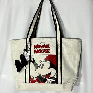 NWT Disney Minnie Mouse Primark Canvas Tote Bag With Bow Keychain